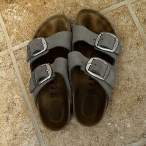 Birkenstock Gray Sandals with Silver Buckles
